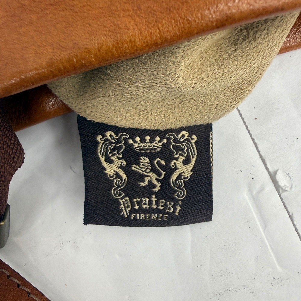 Pratesi Firenze Crossbody Bag Medium Cognac Italian Leather Crest Chain Strap - Picture 8 of 10